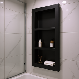 Niche de douche encastrée noire moderne 16 x 32 pouces, double étagère, rangement mural pour salle de bain, design étanche en plastique - Product Image 2