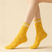 Chaussettes pour femmes en coton personnalisées, blanches/jaunes, détail de la bordure, sans couture, antibactériennes, respirantes, chaussettes décontractées à la cheville, vente en gros