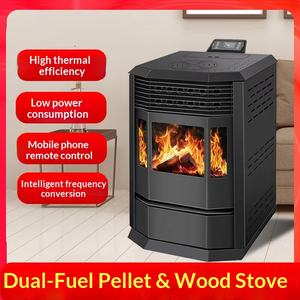 Poêle de chauffage intérieur domestique double usage, à granulés de biomasse et bois, insert de cheminée à <span class=keywords><strong>feu</strong></span> réel de style européen, énergie intelligente - Product Image 2