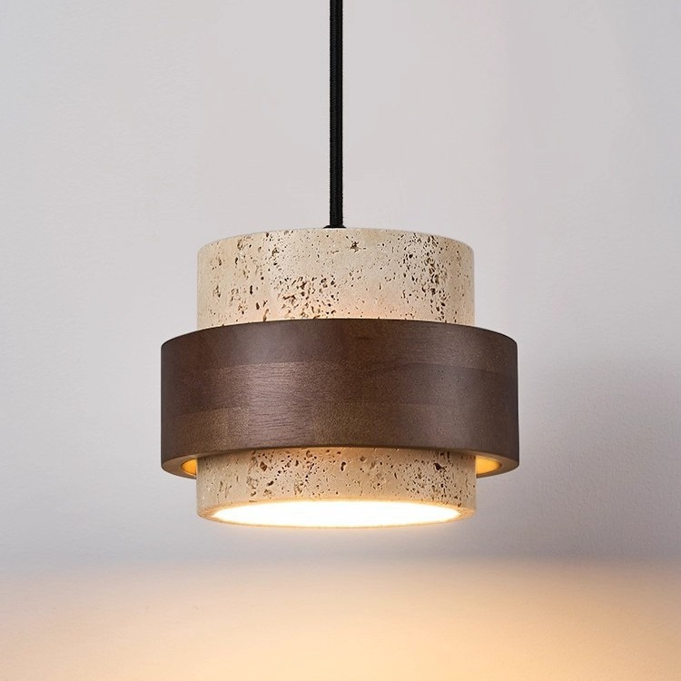Travertine Lamp Modern Wabi Sabi Stone Pendant Ceiling Light Small Adjustable Height for Dining Room Kitchen Island