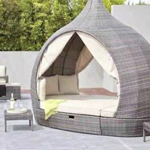 FYZK Chaise longue de <span class=keywords><strong>jardin</strong></span> en rotin tressé, lit de jour rond, très populaire, pour piscine, avec <span class=keywords><strong>coussin</strong></span> gonflable, imperméable - Product Image 3
