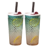 550ml Iridescent glazen rietjesbeker, hittebestendig glazen tumbler met rietjesdeksel en gratis glazen rietje