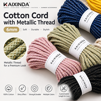 Tali Serut Rajut Katun Ramah Lingkungan 6mm dengan Benang Metalik untuk Tas Pakaian, Sepatu & Dekorasi Rumah