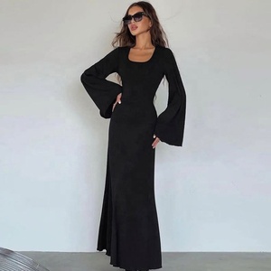 Casual suelta cuello en U elegante señora de alta calidad de manga larga <span class=keywords><strong>Maxi</strong></span> vestido de camiseta de las mujeres - Product Image 2