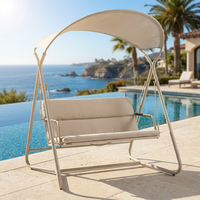 Fauteuil balançoire moderne 2 places pour l'extérieur, structure en acier avec revêtement en poudre, balançoire de jardin en maille texturée haute résistance avec auvent