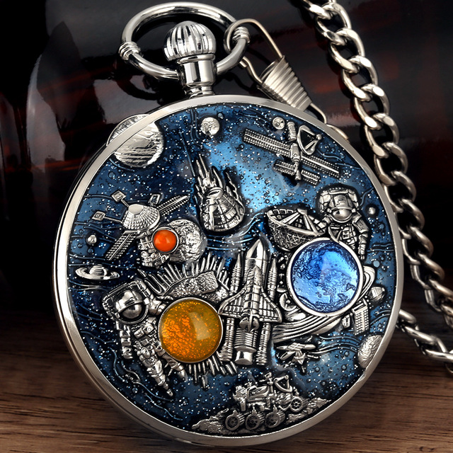 Innovative Music Pocket Watch Space Station Music Box Quartz Pocket Watch Antique