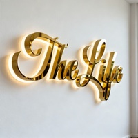 Enseigne LED 3D à lettres lumineuses latérales en titane noir miroir, logo de luxe pour club de yachts, hall d'hôtel, signalétique murale intérieure haut de gamme