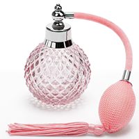 Flacon pulvérisateur de parfum rose vintage en verre sphérique taillé diamant, rechargeable, vide, avec pompon, pulvérisateur à bulbe, 100 ml, bouchon à vis