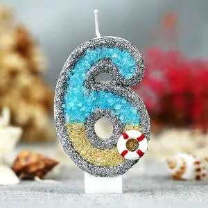 Vente chaude sans fumée fête grand 18 bougies d'emballage en PVC conception 3d été océan plage étoile de mer saupoudrer numéro anniversaire gâteau bougie