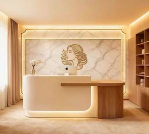 Modern Durable White <b>Reception</b> <b>Desk</b> With Bottom Warm Led Light Custom Logo Cashier Counter for Spa Clinic Beauty <b>Salon</b> Office - Product Image 1