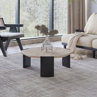 Table Basse Ronde GEDO Wabi-Sabi 2026 avec Pieds en Bois Massif et Plateau en Pierre Frittée/Pierre Naturelle pour Salon