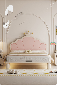 Letto per Bambini Imbottito Rosa Principessa con Cassetti Contenitori - Testiera a Corona per Camera da Letto Moderna - Product Image 3