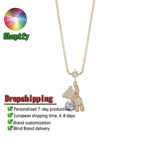 व्यक्तिगत कस्टम टेडी भालू प्रक्षेपण फोटो हार तांबे के सोने की प्लेटेड हीरे की सेटिंग जिरकॉन - Product Image 1