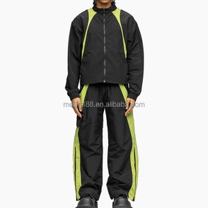 OEM Custom Sweat Suits Splicing Loose Sportswear Unisex Zip up Windbreaker Jackets and Nylon Track Pants Windbreaker Suits - Product Image 2