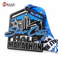 Médailles personnalisées en métal pour le marathon, médailles de récompense scintillantes avec ruban, médaille de demi-marathon en alliage de zinc