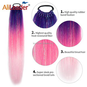 AliLeader Extensions <span class=keywords><strong>de</strong></span> <span class=keywords><strong>queue</strong></span> <span class=keywords><strong>de</strong></span> <span class=keywords><strong>cheval</strong></span> synthétiques à tresser, effet ombré Yaki, avec paillettes scintillantes et élastique - Product Image 4