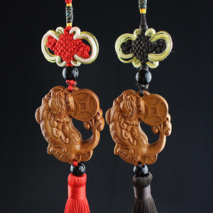 Peach Wood Pixiu Carving Pendant With Coin Design For <b>Car</b> <b>Interior</b> Decoration Gift From China - Product Image 3