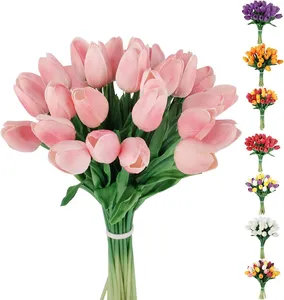 Kunsttulpen Bloemen Nep Tulpenstelen-Echte Touch Faux Roze Tulpen Bloem Voor Paaszomer Bruidsboeket Middelpunt