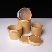 Bols à soupe en papier kraft blanc et brun personnalisés de 8 oz, 12 oz, 16 oz, 26 oz, 32 oz avec couvercle en papier