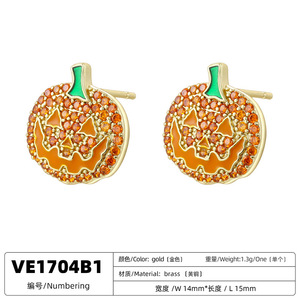 Pendientes de cara de fantasma de calabaza de Venta caliente con incrustaciones de cobre y circón chapados en oro, pendientes divertidos y divertidos de telaraña de Halloween - Product Image 5