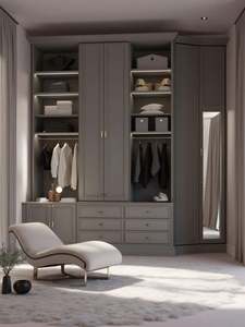 Dressing contemporain en bois massif gris pour appartement et villa, armoires de chambre à coucher modernes - Product Image 6