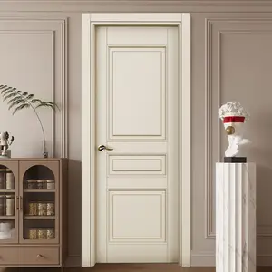 Porta de quarto de madeira moderna, porta de madeira interior de quarto de hotel personalizada com molduras
