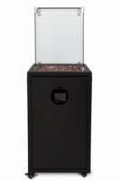 5 pièces Brasero à gaz autoportant en verre trempé noir, design compact, pour usage extérieur en jardin, haute résistance thermique, avec pierres de verre