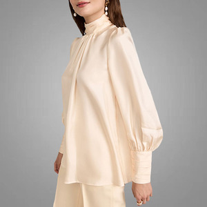 Top in Seta Personalizzati da <span class=keywords><strong>Donna</strong></span> con Maniche Lunghe e Colletto Alto, Bluse Eleganti con Pieghe Casual da <span class=keywords><strong>Donna</strong></span> <span class=keywords><strong>Online</strong></span> - Product Image 3
