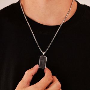 2025 New Men's Stainless Steel Beveled Camouflage Pattern Pendant Necklace Hiphop Style Trendy Geometric Link Chain Jewelry - Product Image 6