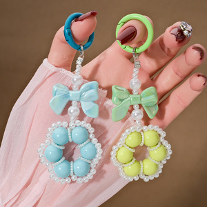 Acrylic Solid Color Mobile Phone Chain Keychain Pendant Cute <b>Little</b> Fresh Bow Beaded Accessories <b>Bag</b> Decoration - Product Image 2