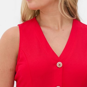 Vestido Mini Personalizado de Verano sin Mangas con Cuello en V y Bolsillos, Vestido Casual sin Mangas con Botones Delanteros, Vestido Sexy - Product Image 3