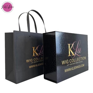 Custom Paper Gift Box Luxury Large Size Black Folding Magnetic Hair Extension Wig Packaging Box