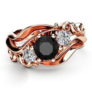 Anello Floreale con Gemma Nera per Donne, Elegante Gioiello da Dito alla Moda - Product Image 4
