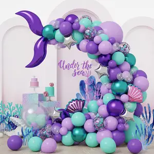 136 pcs happy children's birthday party decorations purple mermaid balloon arch set