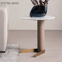 Table d'appoint de luxe moderne en cuir et marbre, meuble d'hôtel rond, Table d'appoint pour salon