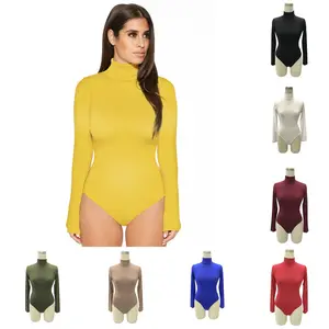 Moda kadınlar uzun kollu balıkçı yaka seksi sıkı skims bodysuit uzun kollu bel eğitmen Bodysuit tulum