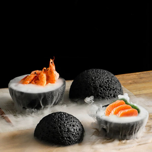 Assiette créative de cuisine moléculaire, bol rond en pierre volcanique, bol fumé noir, vaisselle, bols à soupe, bol planète - Product Image 1