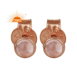 Pendientes minimalistas de Calcedonia rosa, pendientes de tuerca de plata de ley chapada en oro rosa de 18k, joyería - Product Image 1