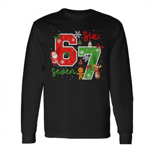 Six Seven 67 Meme T-shirt à manches longues assorti de Noël Couple Chemise de vacances personnalisée - Product Image 2