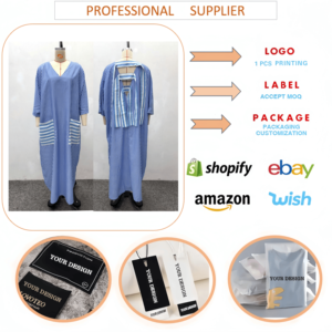 SH7245 Abito Lungo Elegante a Righe con Stampa, Maniche Corte, Vestito Ampio con Schiena Scoperta e Scollo a V - Product Image 6