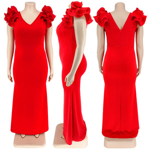 Mode grande taille vêtements pour femmes <span class=keywords><strong>2022</strong></span> été nouveaux produits Sexy feuille de Lotus manches hanche dos ouvert vadrouille Club robes - Product Image 2