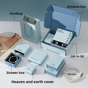 Caja organizadora de joyas cuadrada/rectangular azul sólida al por mayor para anillos, pendientes, pulseras y collares con cajones - Product Image 4