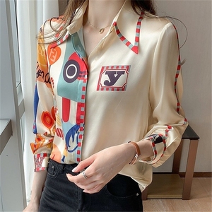 2025 Oem nuove camicie stampate alla moda camicette da donna estate primavera Casual a maniche lunghe larghe top Blusas Mujer - Product Image 1