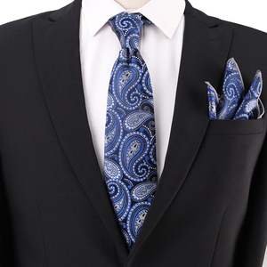 Corbatas Formales de Negocios con Diseño Jacquard, Corbata Floral Azul Paisley Personalizada con Pañuelo a Juego de Seda - Product Image 1
