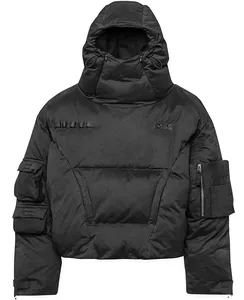 Streetwear personalizado dos homens para baixo casaco pulôver em branco carga bolsos preto leve bolha inverno ganso para baixo puffer jaqueta para homens