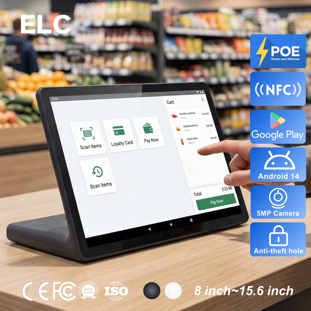 11 Inch L-Shape Android Tablet Horizontal Desktop Display PoE for Retail POS System & Customer Interaction