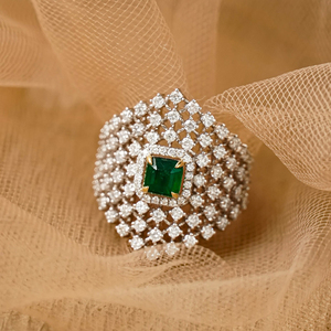 อาซูโอ 18K ทองคำแท้สีเหลืองเพชรแท้ธรรมชาติมรกตมรกตคัทแหวนแต่งงานหรูหราของขวัญสุภาพสตรีงานเลี้ยงปาร์ตี้ Au750 - Product Image 2