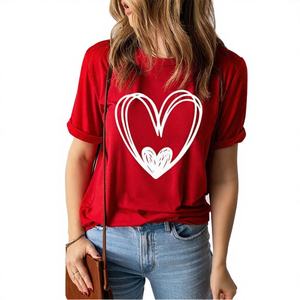 Camiseta de algodón con cuello redondo y estampado de corazón, holgada, informal, de moda de verano para mujer, estilo europeo-americano, en stock para envío transfronterizo en AliExpress - Product Image 2