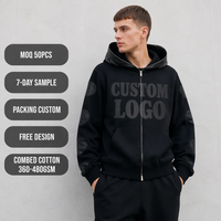 Sweat à capuche homme surdimensionné en molleton de coton noir de qualité supérieure 460 GSM, avec épaules tombantes, fermeture éclair intégrale et bordure en PU à pois, style streetwear