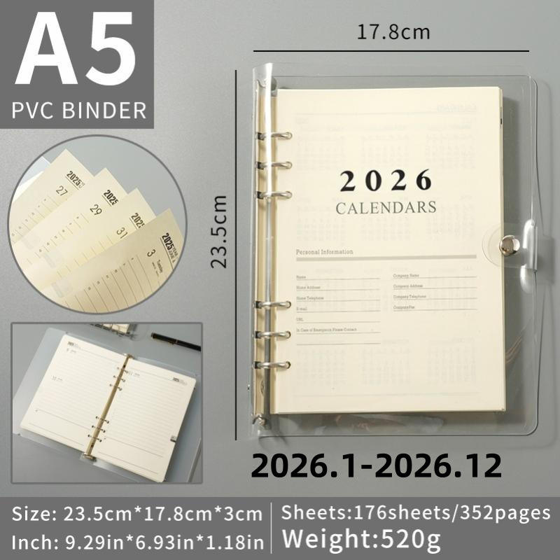 A5 transparent PVC loose-leaf notebook (inner pages for the whole year of 2026)